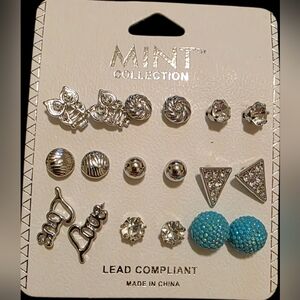 9 Pair Collection Mixed Stud Earrings